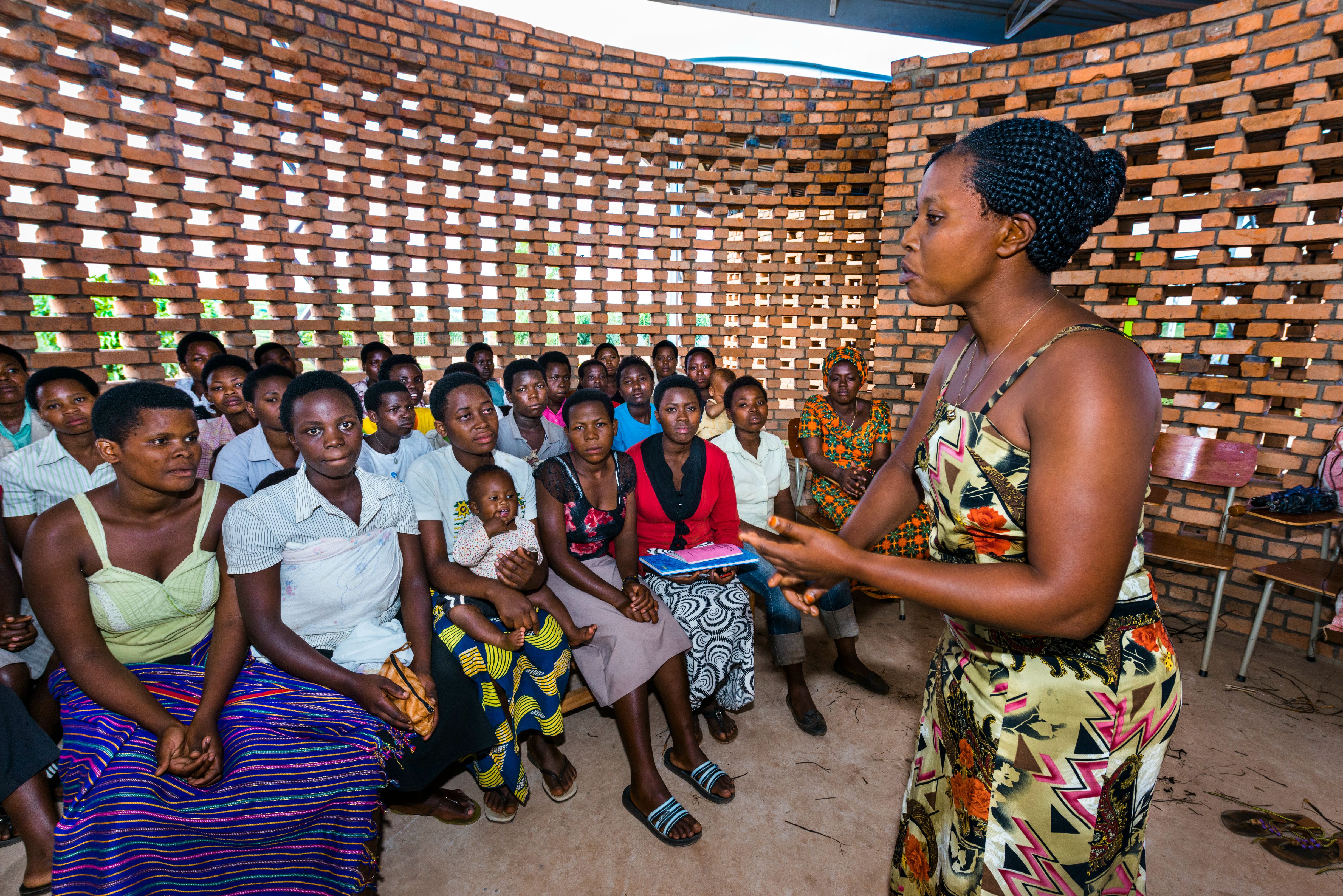 Women come together for class at the Women's Opportunity Center in Kayonza, Rwanda