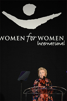 Hillary Clinton accepts the Women for Women International Champion of Peach Award