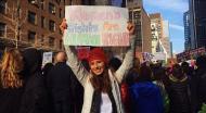 Ellie Rogoff holding sign