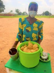 Saratu with the steamed bean paste she sells