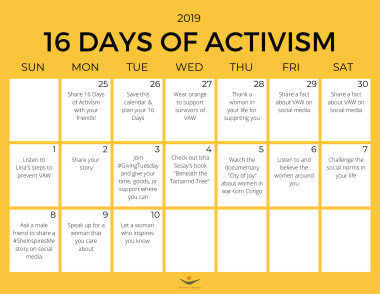 16 Days of Activism Calendar