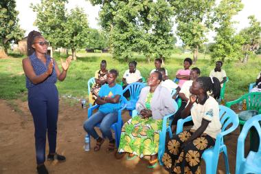 Poni speaking to Change Agents in Yei
