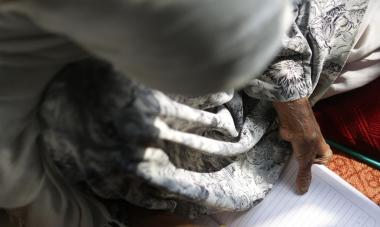 woman writing top view