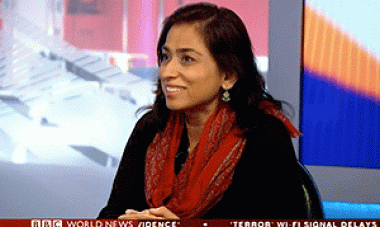 Amber Khan talking on-air