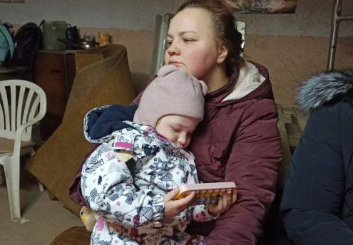 Ukrainian mom and child